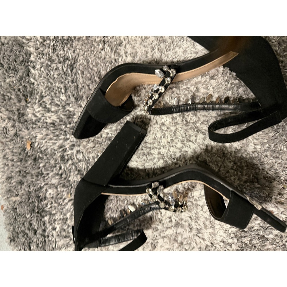 Windsor Black Rhinestone Embellished Ankle Strap Block Heel Sandals Size 8 - Picture 6 of 6
